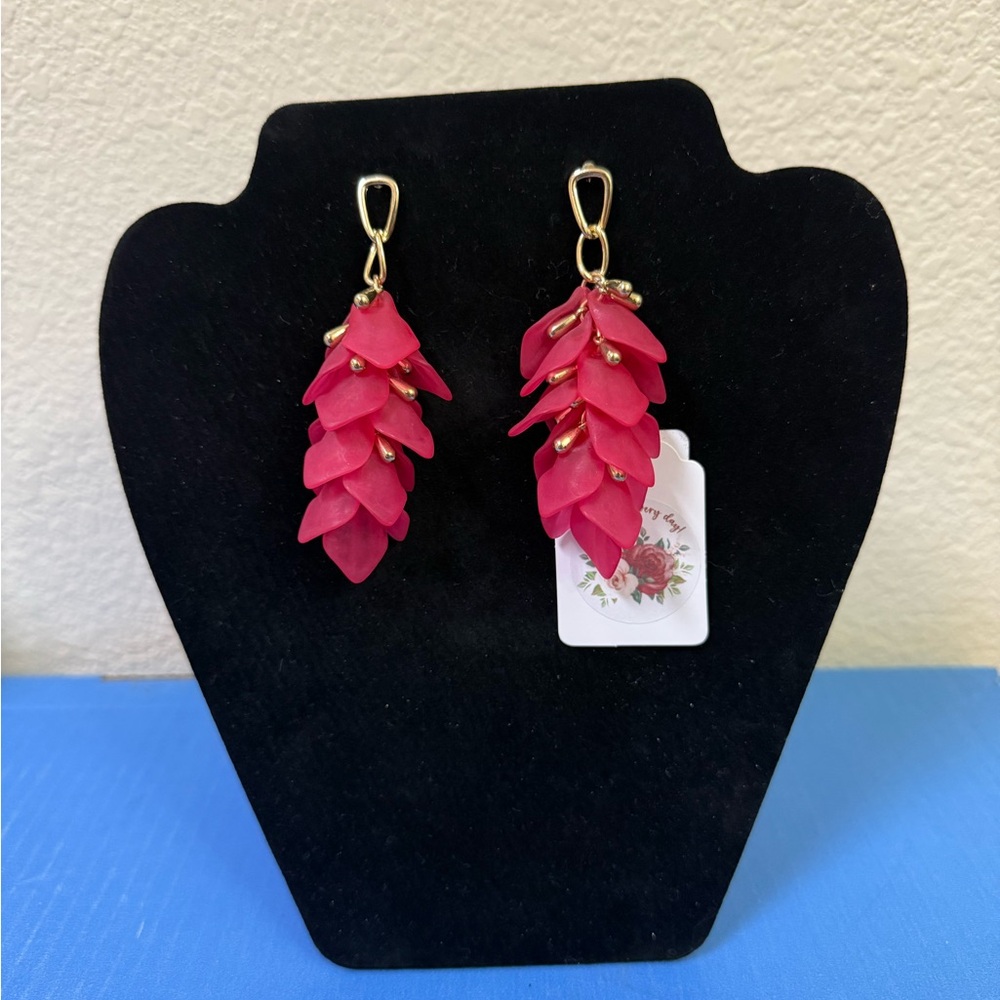 Hot Pink Petal Dangly Earrings